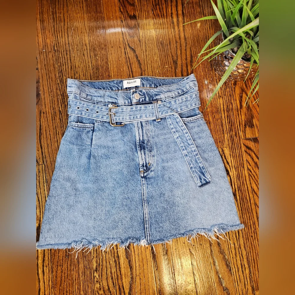 Agolde Belted Raw Hem Denim Skirt - Picture 2 of 9